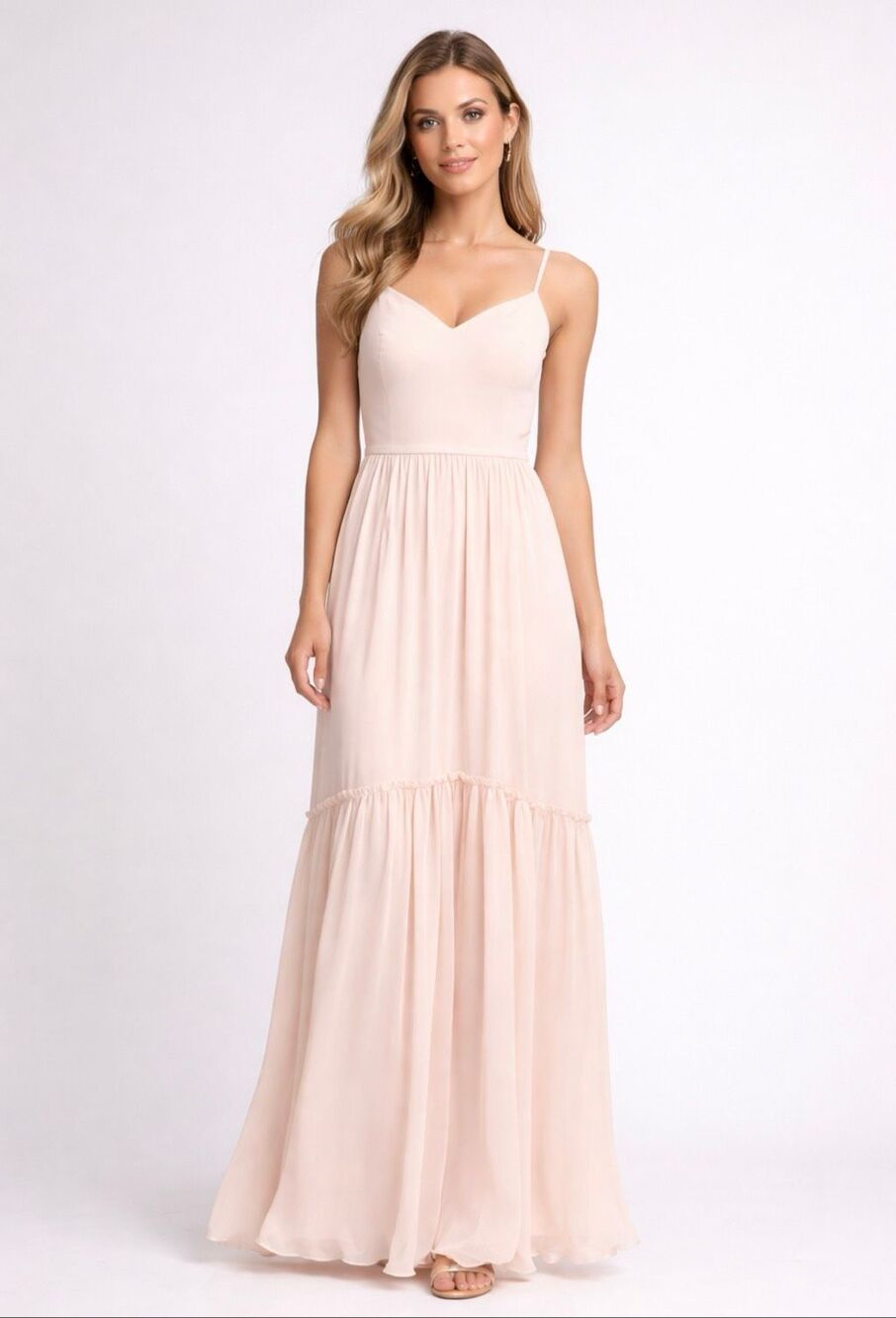 Theia Eddie Petal Pink Chiffon Maxi Bridesmaid Wedding Dress NWT Size 8